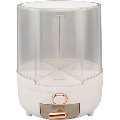 Distributeur de céréales rotatif à 360° en plastique, 6 compartiments, récipient de rangement de cuisine pour riz et haricots, blanc, 6,5 kg / 14,3 lb