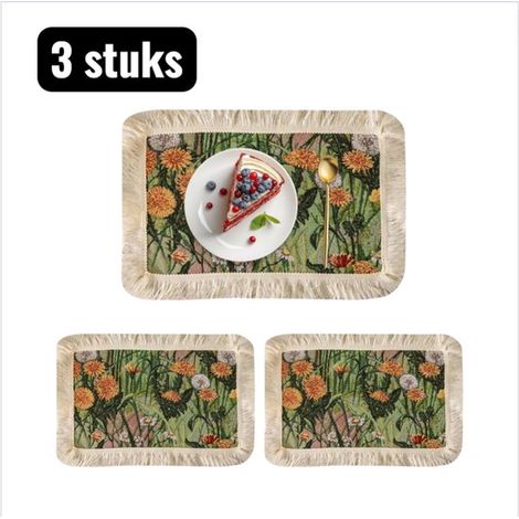 3 piezas, 30 x 45 cm, Mantel individual con estampado vintage, Posavasos artísticos tejidos en jacquard, Lino sintético para mesa de comedor (1/5)