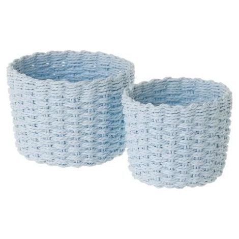 Panier de rangement - JUANIO - Grand et moyen - Papier tressé - Rond - Bleu (1/2)