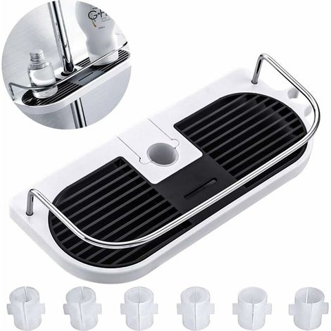 VURAHOME - 1 pièce Acier Inoxydable Réglable Étagère de Douche Télescopique, Organiseur de Salle de Bain Porte-Savon pour Shampooing Savon, sans Perçage pour 19mm-25mm (1/5)
