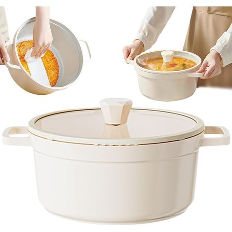 Teglia per il pane olandese, teglia per il pane olandese con coperchio, teglia antiaderente da 5 quarti con coperchio a ricircolo d'aria, doppi manici, pentola smaltata, per piani cottura e induzione. (1/5)
