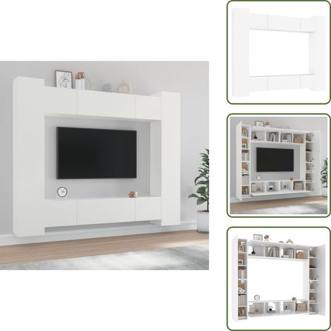 8-tlg. TV-Schrank-Set Weiß Holzwerkstoff - TV-Schrank - Holzwerkstoff Möbel - Wohnzimmer Dekoration - Wandmontage - Fernsehtisch (1/5)
