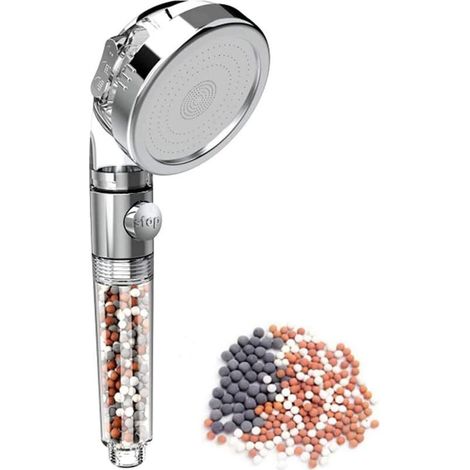 Pommeau de douche haute pression à main avec massage et effet pluie, trois modes de douche, filtre à économie d'eau, boule minérale, idéal pour la salle de bain (1/5)