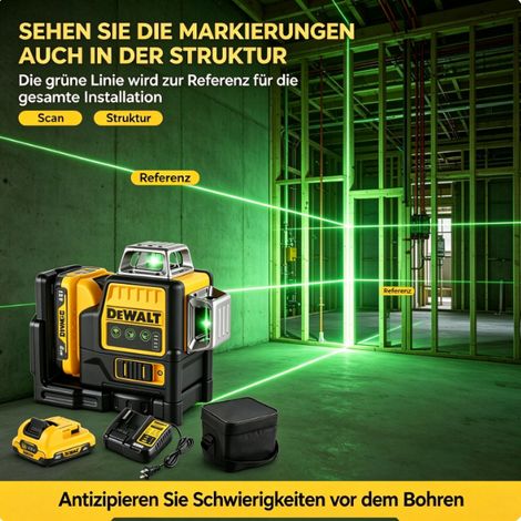DeWalt DW089LG 3x360° Grün Linienlaser Selbstnivellierend Set inkl. 12V Akku und Ladegerät (1/3)