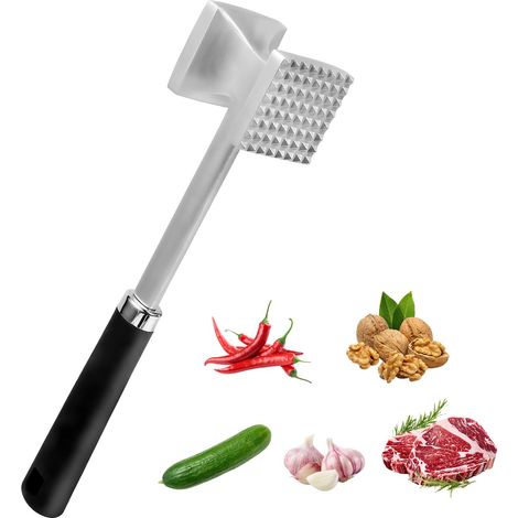 Attendrisseur de Viande en INOX, Marteau à Double Face, Marteau à attendrir avec Manche Antidérapant, pour Attendrir la Steak,Poulet (1/5)