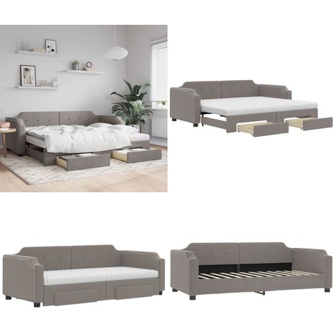 Tagesbett Ausziehbar mit Schubladen Taupe 80x200 cm Stoff - Sofa Bett - Gästebett - Schlafsofa - Doppelbett - Tagesbett - Home & Living