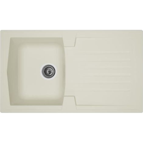 Évier cuisine à encastrer 1 bac – 1 égouttoir réversible – Résine blanche – Dimensions 86 x 50 cm – Vidage manuel bonde Ø90 mm – Stradour (1/2)