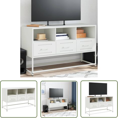 vidaXL Meuble TV blanc 100,5x39x60,5 cm acier (1/5)