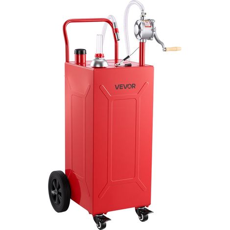 Chariot Carburant 113,6 L Réservoir à Carburant Mobile Pompe Manuelle, Réservoir en Acier au Carbone, avec 4 Roues et Tuyau, pour Essence et Diesel, Voiture, Quad, Tondeuse, Moto, Bateau, Rouge (1/5)
