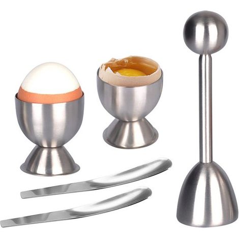Abrehuevos de acero inoxidable, Rompehuevos y abrehuevos sencillos, Fácil de limpiar, Juego de 5 abrehuevos (1/5)