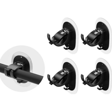 Supports de tringle à rideau sans perçage, supports de tringle, crochets de rideau pour salle de bain, salon, cuisine, 4 pièces, noir.