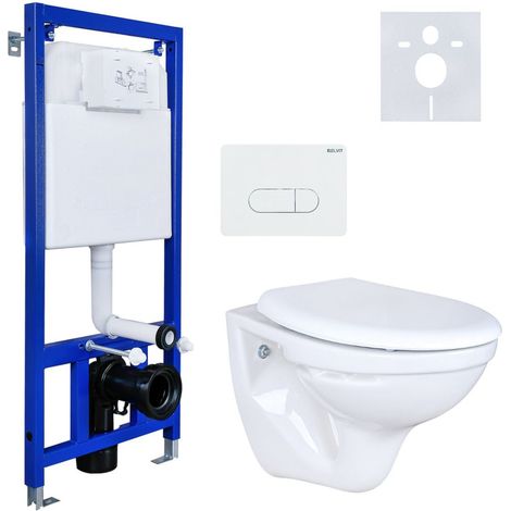 Belvit Wand Hänge WC Abgang Wand + Deckel + Vorwandelement + Schallschutz + Betätigungsplatte Komplettset (1/5)