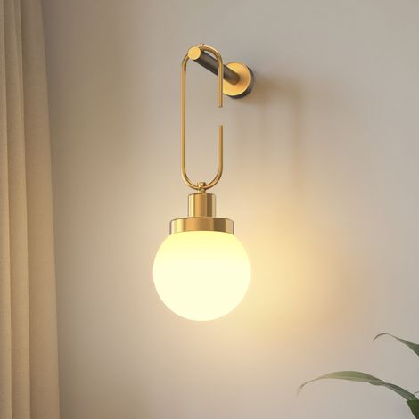Wall Lamp with Remote Control Ball Glass Shade Brushed Copper 2 Pack with Charging Bulb (1/5)