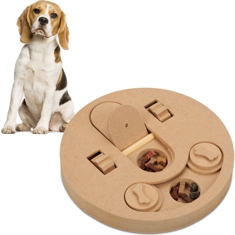Relaxdays interaktives Intelligenzspielzeug, für Hunde, Futterspielzeug, Leckerli verstecken, Schnüffelspiel, MDF, natur
