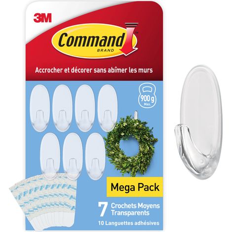 Lot de 2 crochets ovales transparents moyens Command™ avec languettes transparentes, 7 crochets + 10 languettes/paquet (1/5)