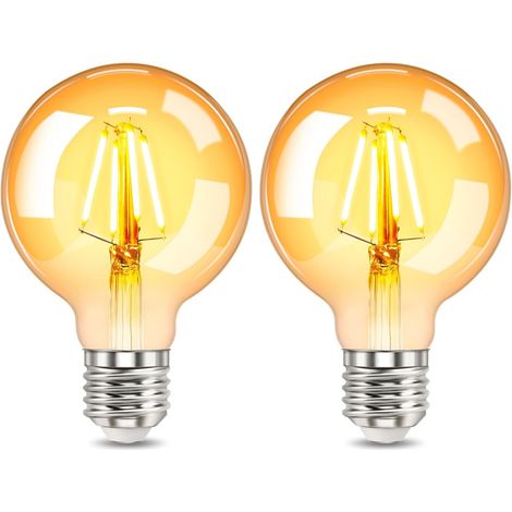 Ampoule LED E27 Vintage Dimmable 4W G80, 220-240V, 400LM Blanc Chaud, Équivalent Incandescence 40W, Ampoule LED Filament Décorative E27 Ambré Rétro pour Café, Restaurant, Lot de 2 (1/5)