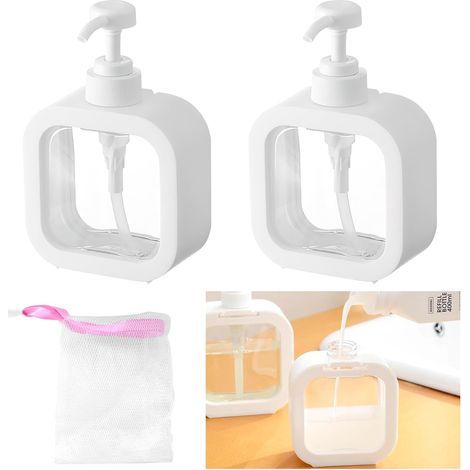 2Pcs Distributeur Savon, 300ML Flacon Pompe Vide, Distributeur Savon Liquide, Distributeur Gel Douche, Distributeur Liquide Vaisselle pour Bain, Cuisine (1/5)