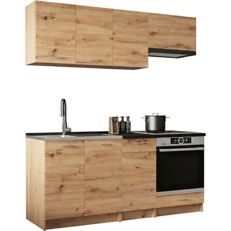 Dmora – Cuisine complète Teano – Ensemble compact 240x60x200 cm – 4 tiroirs et 2 portes en chêne – Design moderne pour optimisation d'espace (1/5)