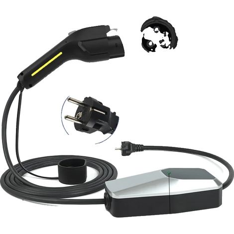 Cargador para vehículos eléctricos, compatible con tipo 1/2, corriente de carga ajustable, monofásico T1 16A, 4 metros. (1/2)