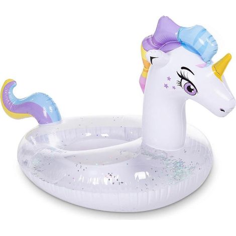 Matelas gonflable licorne à paillettes, radeau de natation, jouet de plage et de piscine, décoration de fête d'été (150 x 85 x 85 cm)