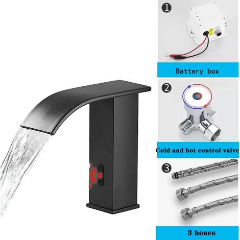 Luxus Sensor-Waschtischarmatur, Keramikkartusche, energieeffizient, Schwarz Kurz A (1/2)