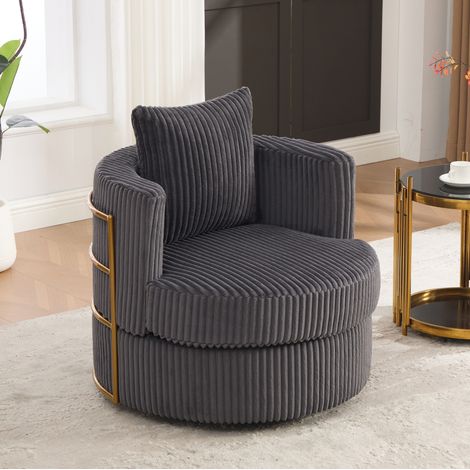 Fauteuil pivotant 360° en velours côtelé gris avec rangement sous l'assise HAVRYA (1/5)