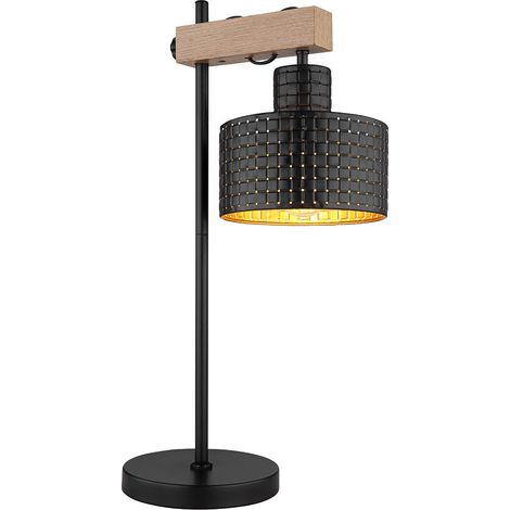 Lampada da tavolo LED nero oro lampada da tavolo regolabile in altezza lampada da comodino lampada da tavolo laterale effetto legno, 6W 806lm bianco caldo, LxH 31 x 55 cm