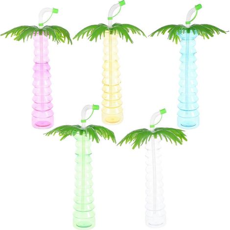 Gobelets à motif cocotier, style tropical, design tendance, pour boissons et jus de fruits, usage domestique, lot de 5 (1/5)