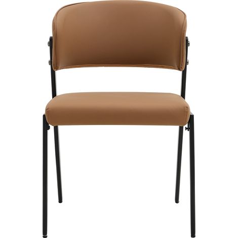 Set 2 sedie da pranzo moderne imbottite in similpelle marrone con struttura in metallo MODENUIT (1/5)