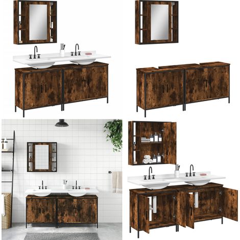 3-tlg. Badmöbel-Set Räuchereiche Holzwerkstoff - Badezimmermöbel - Badschrank - Spiegelkommode - Rauchfarbenes Badmöbel - Holzmöbel - Home & Living (1/5)