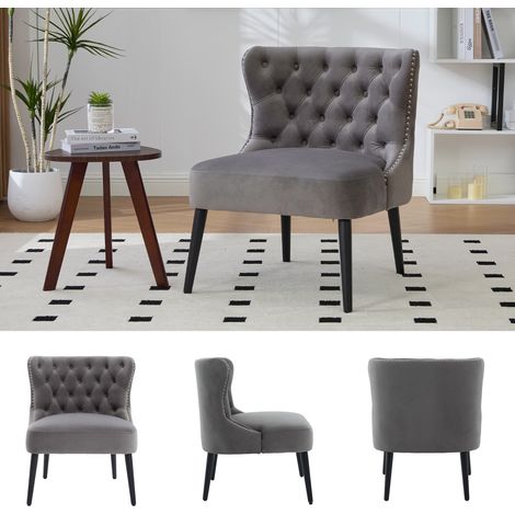 poltrona relax 61 x 65 x 80 cm - design moderno avec Finition capitonné et Rivets - struttura rinforzata 250 kg - velluto - grigio