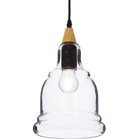Suspension Verre Et Bois Axiome Lustre Rétro