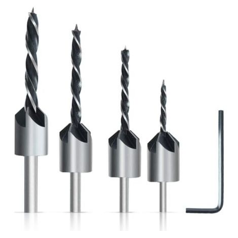 4 pcs Mèche à Bois Hélicoïdal HSS et acier 45 embouts à fraiser pour vis à mortaise dans le travail du bois (1/5)