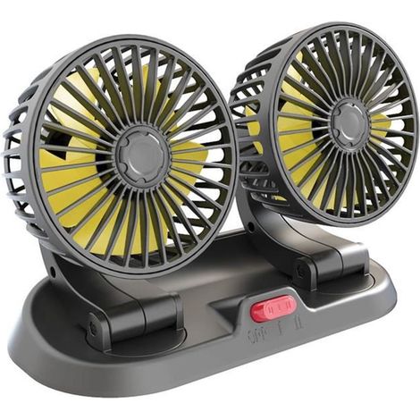 Ventilateur Voiture Double Têtes Réglable Rotation 360° - - Blanc - Noir - Ventilateur de voiture (1/4)