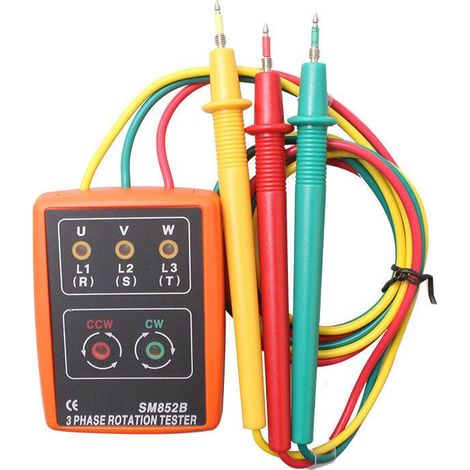 Testeur de Rotation Triphasé 60V-600V avec Pinces Crocodile, Affichage LED et Alarme Sonore pour Vérification de Séquence de Phase (1/4)