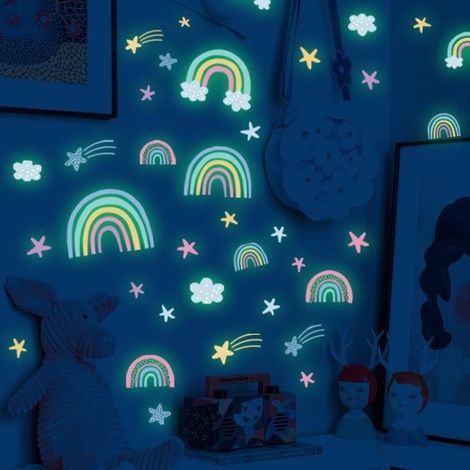 Adesivi murali luminosi di Peter Pan, decorazioni murali fluorescenti a forma di stella delle fiabe per la cameretta della bambina. (1/4)