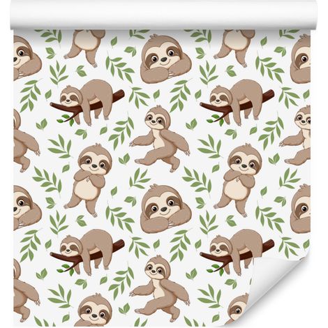 Papier peint paresseux blanc et beige pour salon et chambre 50x1000 cm (1/5)