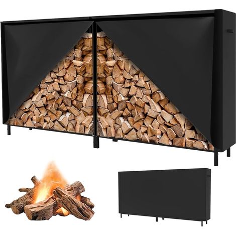 8FT Bache Table De Jardin, Housse Pour Râtelier à Bois De Chauffage, Multifonctionnel Housse Pour Abri à Bûches, Construction 600D, Coupe-Vent, Imperméable, Résistante Aux Uv (1/5)
