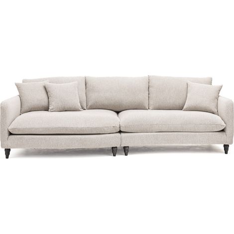 Canapé d'angle gauche convertible 5 places en tissu pieds tournés - Naturel chiné - Farrah (1/5)