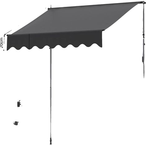 Toldos, altura regulable, diseño impermeable, color gris, 3,5 x 1,2 m. (1/2)