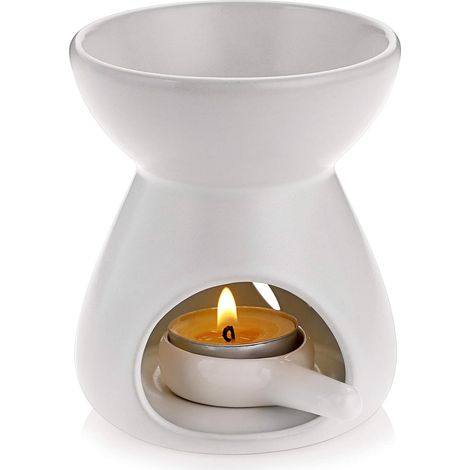 Diffuseur d'arômes en céramique pour brûleur à huile, brûleur décoratif pour cire parfumée avec petite cuillère à bougie, brûleur pour la maison ou le bureau, modèle entonnoir (blanc) (1/5)