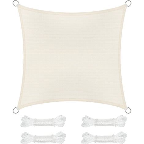 TAISHENGDA-Voile d’Ombrage 3 x 3 m, Protection Solaire en Tissu HDPE, Respirant, Perméable à l’Eau, pour Terrasse, Jardin, Balcon, Camping, Carré, Concave, Beige (1/5)