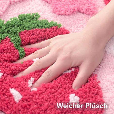 Rosa Badezimmerteppich Erdbeer Badematte rutschfest Waschbar Badteppich Bunt Badvorleger Weiche Mikrofaser Duschvorleger Absorbierende Badezimmer Teppich 40 x 60 cm