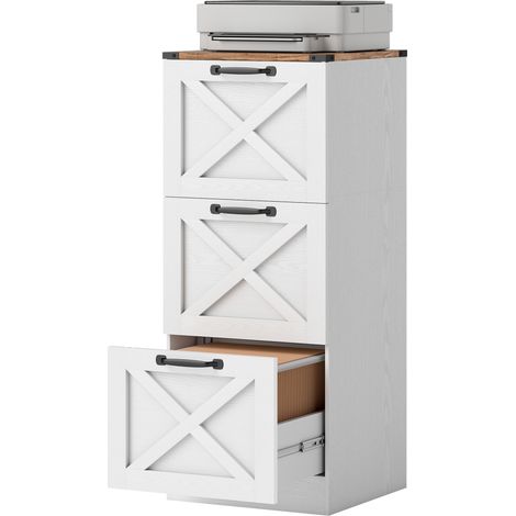 Caisson de bureau avec 3 tiroirs, dossiers suspendus pour formats lettre/A4, style rustique, 40x40x101cm, blanc, pour bureau, rangement pratique (1/5)