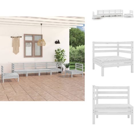Salon de jardin 6 pcs Blanc Bois de pin massif - Salon De Jardin - Mobilier De Jardin - Set De Salon De Jardin - Meubles En Bois - Chaise Longue (1/5)