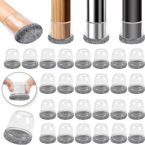 Chair Leg Protectors, 20-28mm Silicone Chair Pads with Thickened Felt, 32 Pieces Grey Chair Pads Floor Protectors, Reduce Scratches (1/5)