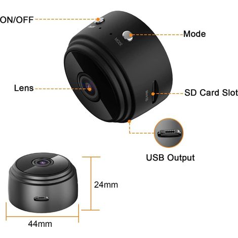 Mini caméra espion sans fil HD 1080P caméra de surveillance WiFi espion avec vision nocturne et détecteur, vidéo de sécurité pour bébé cachée intérieur/extérieur Black-a9 (1/4)