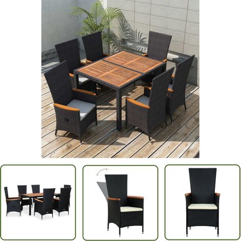 The Living Store 7-tlg. Garten-Essgruppe Poly Rattan Akazienholz Schwarz - Gartenmöbel - Essgruppen - Rattan Möbel - Outdoor Möbel - Balkonmöbel (1/5)