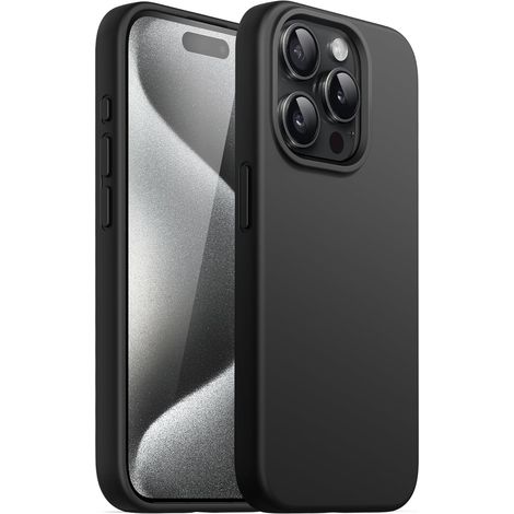Coque Silicone pour iPhone 15 Pro 6,1 Pouces, Protection Complète du Corps au Toucher Soyeux, Étui Housse Anti-Chocs (Noir) (1/5)