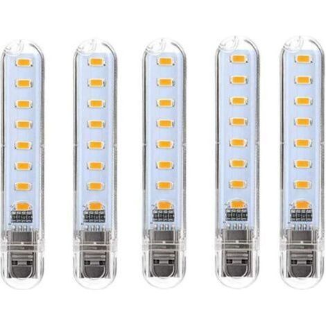 Lampe LED USB, LED Mini Portable USB Lampe, 5 Pièces Lumière De Clavier D'ordinateur, Pour PC, Ordinateur, Batterie Externe (Blanc froid) [Classe énergétique G] (1/5)